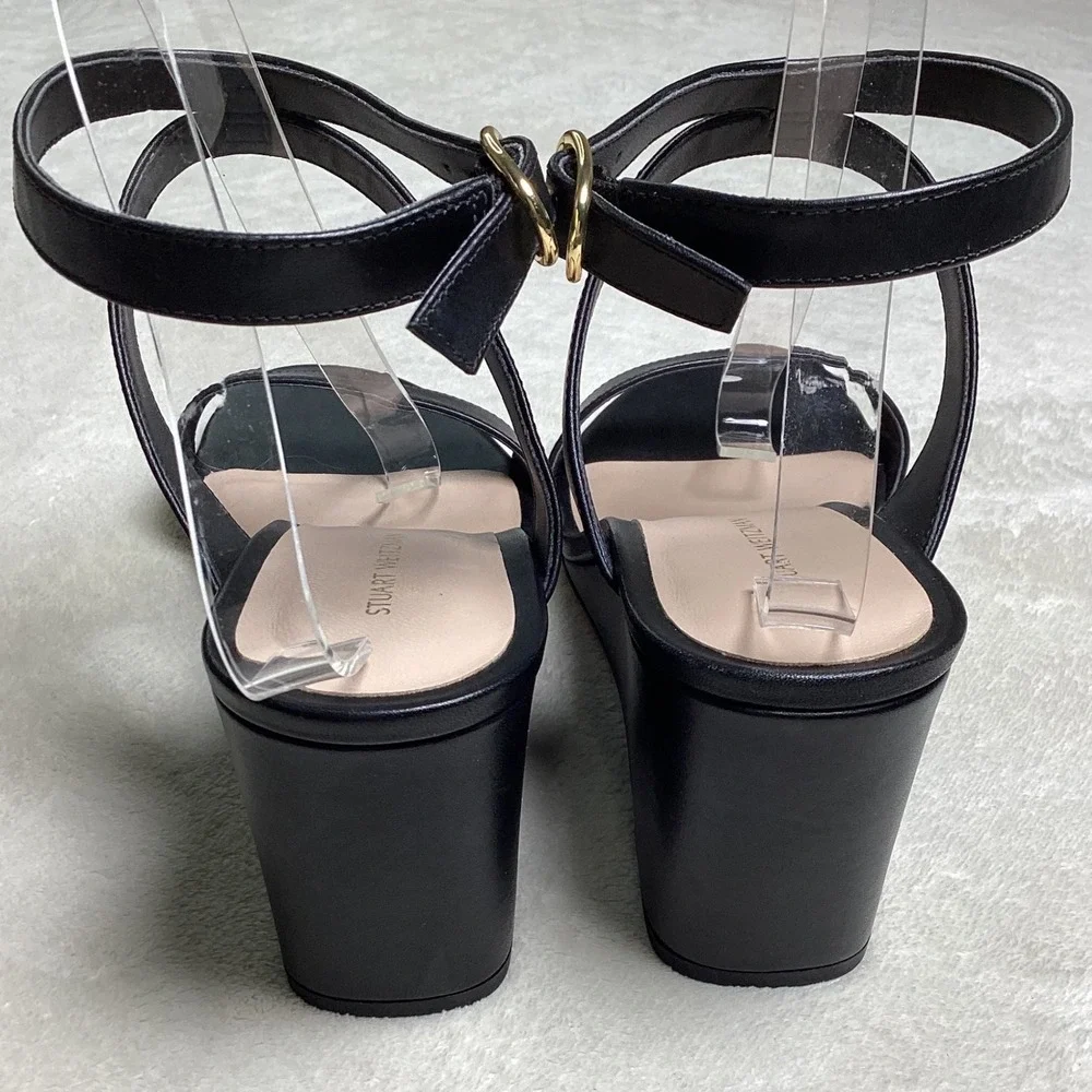 Stuart Weitzman Black Leather Wedge Sandals Ankle Strap SD753120 Women's US 9B